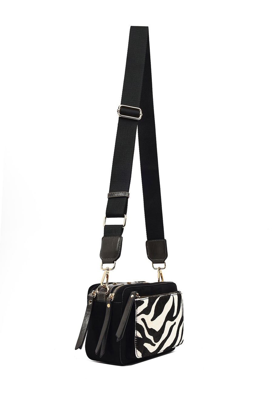 Women's Black Long Strap Patterned Crossbody Bag