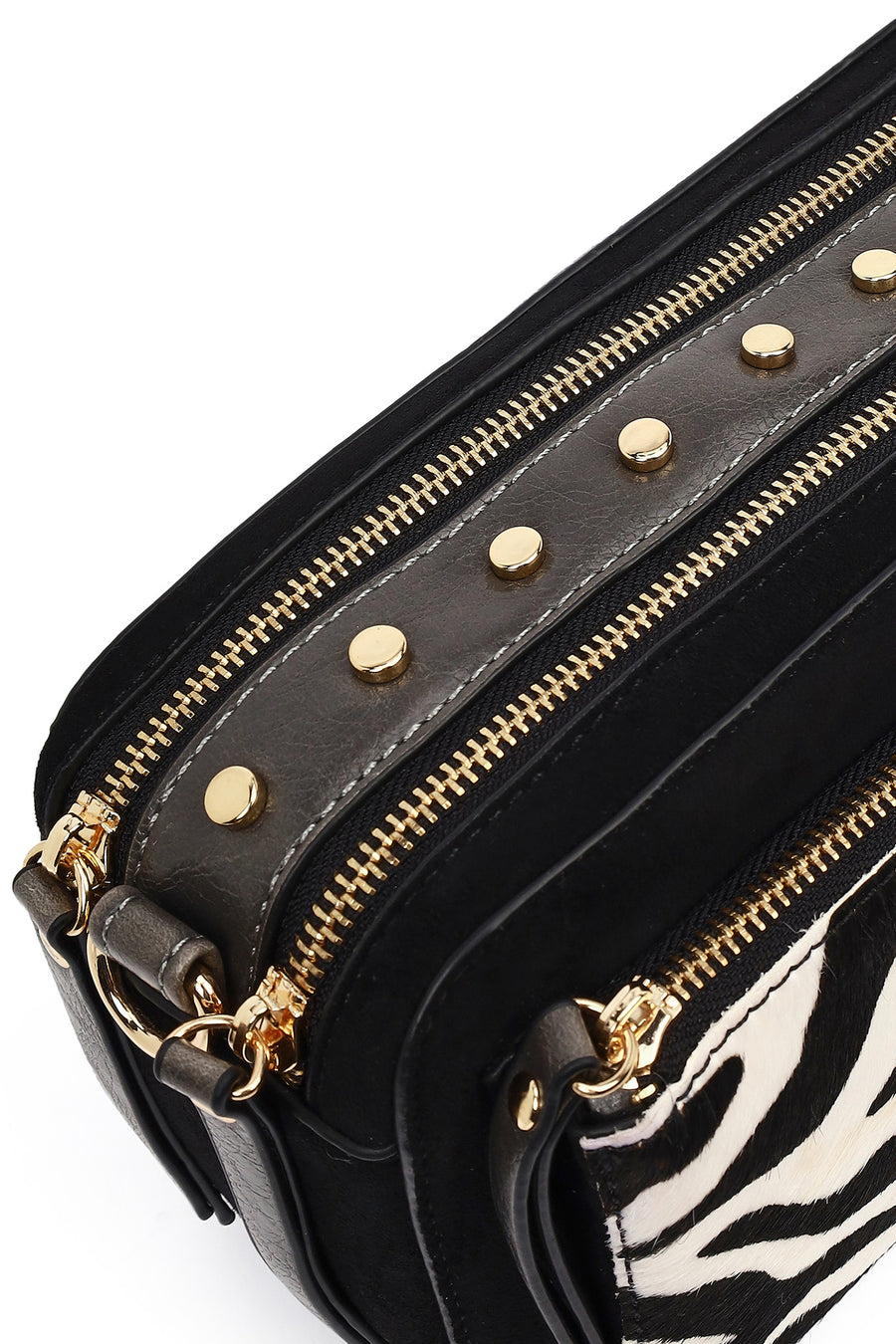 Women's Black Long Strap Patterned Crossbody Bag