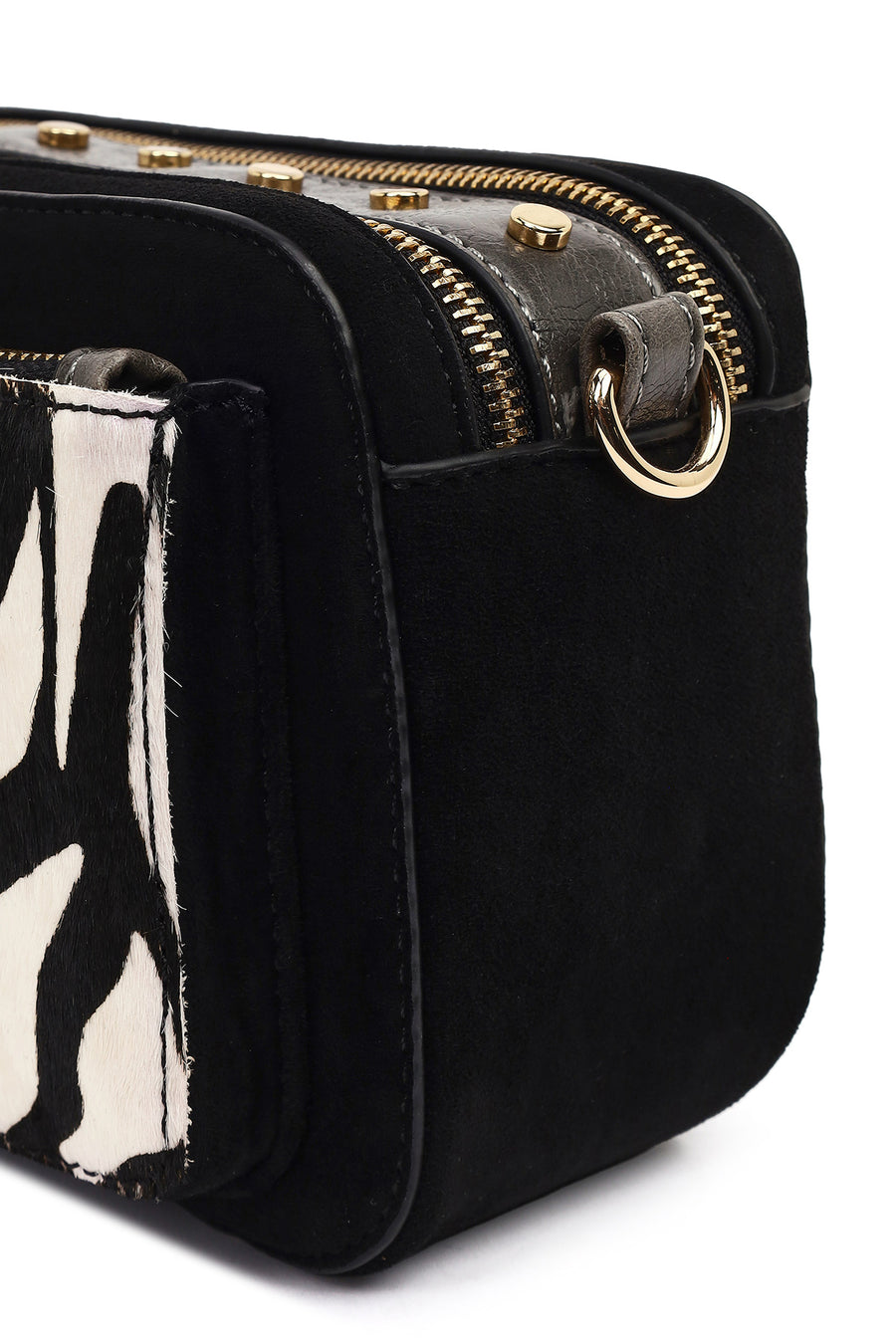 Women's Black Long Strap Patterned Crossbody Bag