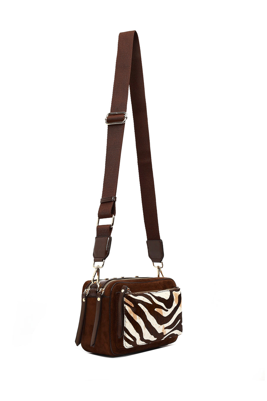 Women's Brown Long Strap Patterned Crossbody Bag