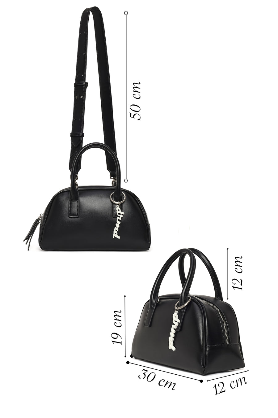 Women's Black Long Strap Charm Handbag