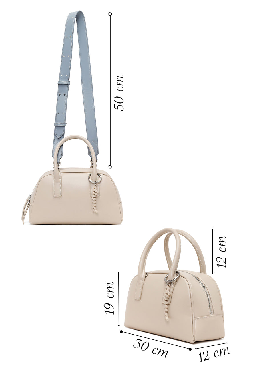 Woman Cream Long-Strap Charm Shoulder Bag