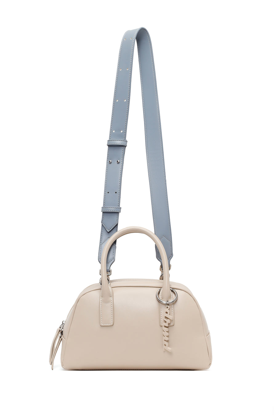 Woman Cream Long-Strap Charm Shoulder Bag