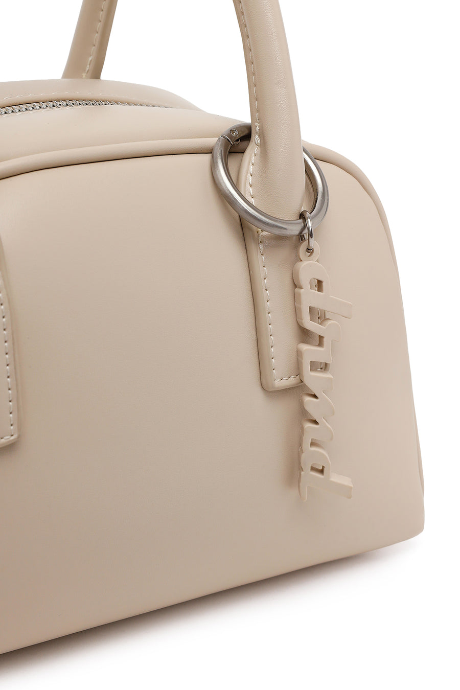 Woman Cream Long-Strap Charm Shoulder Bag