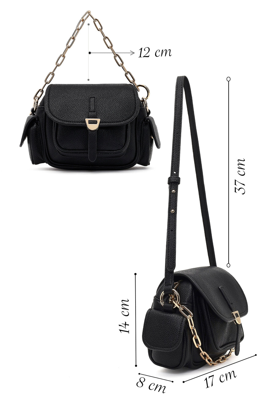 Women's Black Long Strap Mini Shoulder Bag
