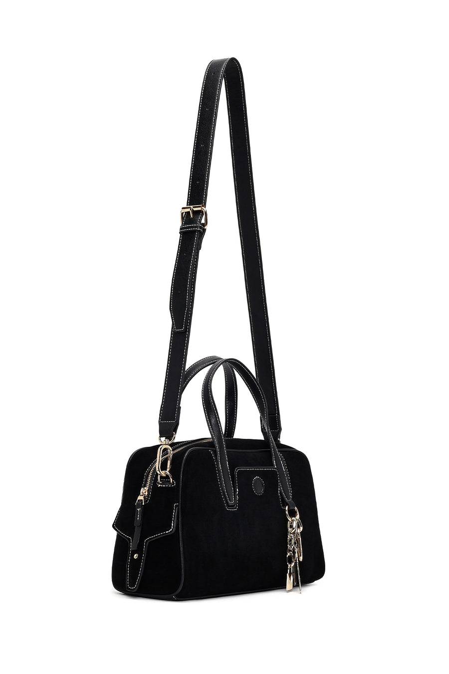 Women's Black Long Strap Suede Handbag