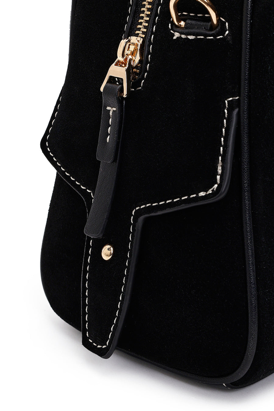 Women's Black Long Strap Suede Handbag
