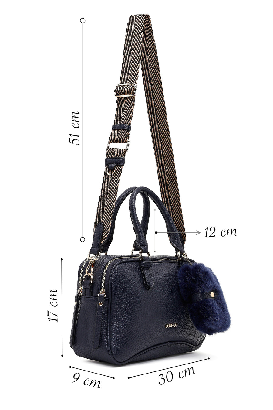 Women's Navy Blue Long Strap Accessorized Shoulder Bag