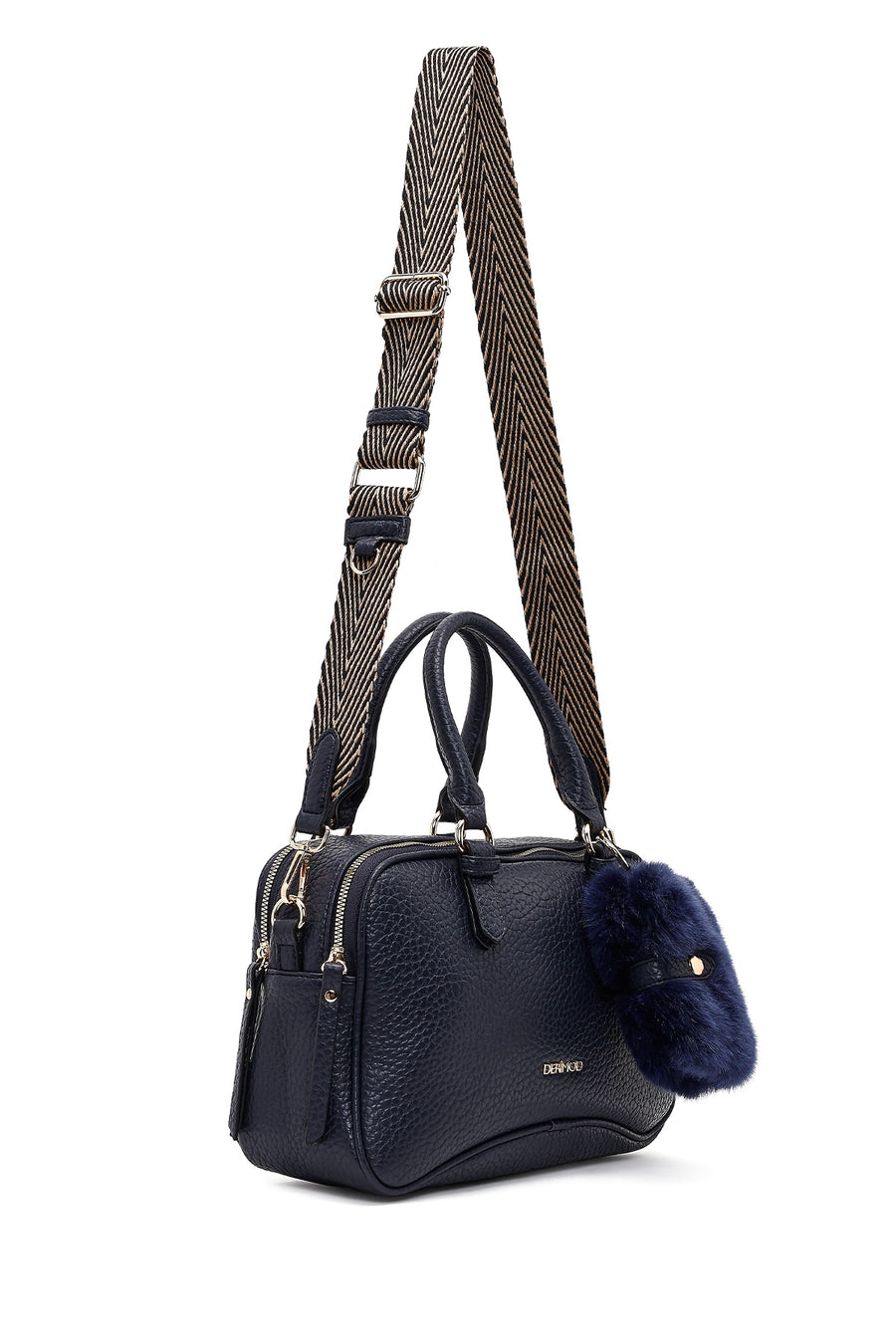 Women's Navy Blue Long Strap Accessorized Shoulder Bag