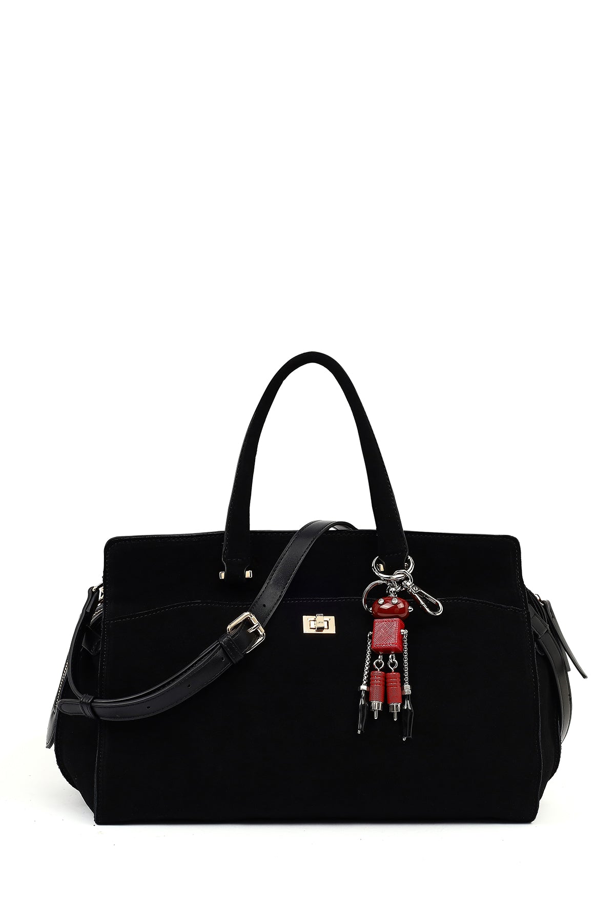 Kadın Siyah Uzun Askılı Aksesuarlı Süet Kol Çantası 25WBD256010 | Derimod