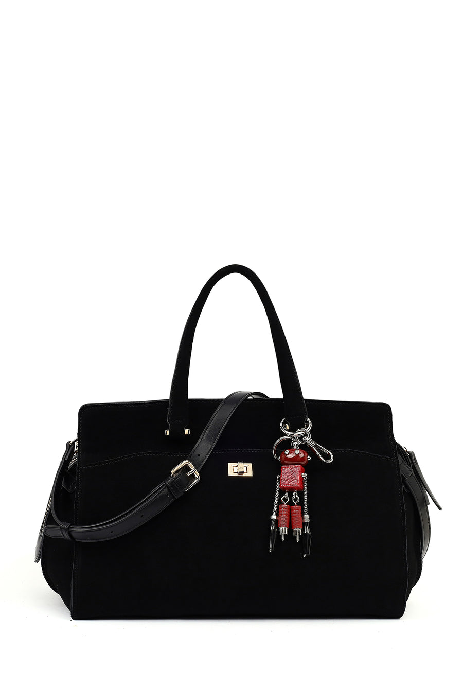 Women's Black Long Strap Suede Shoulder Bag with Accessories 25WBD256010 | Derimod
