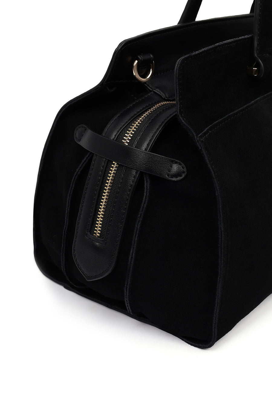 Women's Black Long Strap Suede Shoulder Bag with Accessories