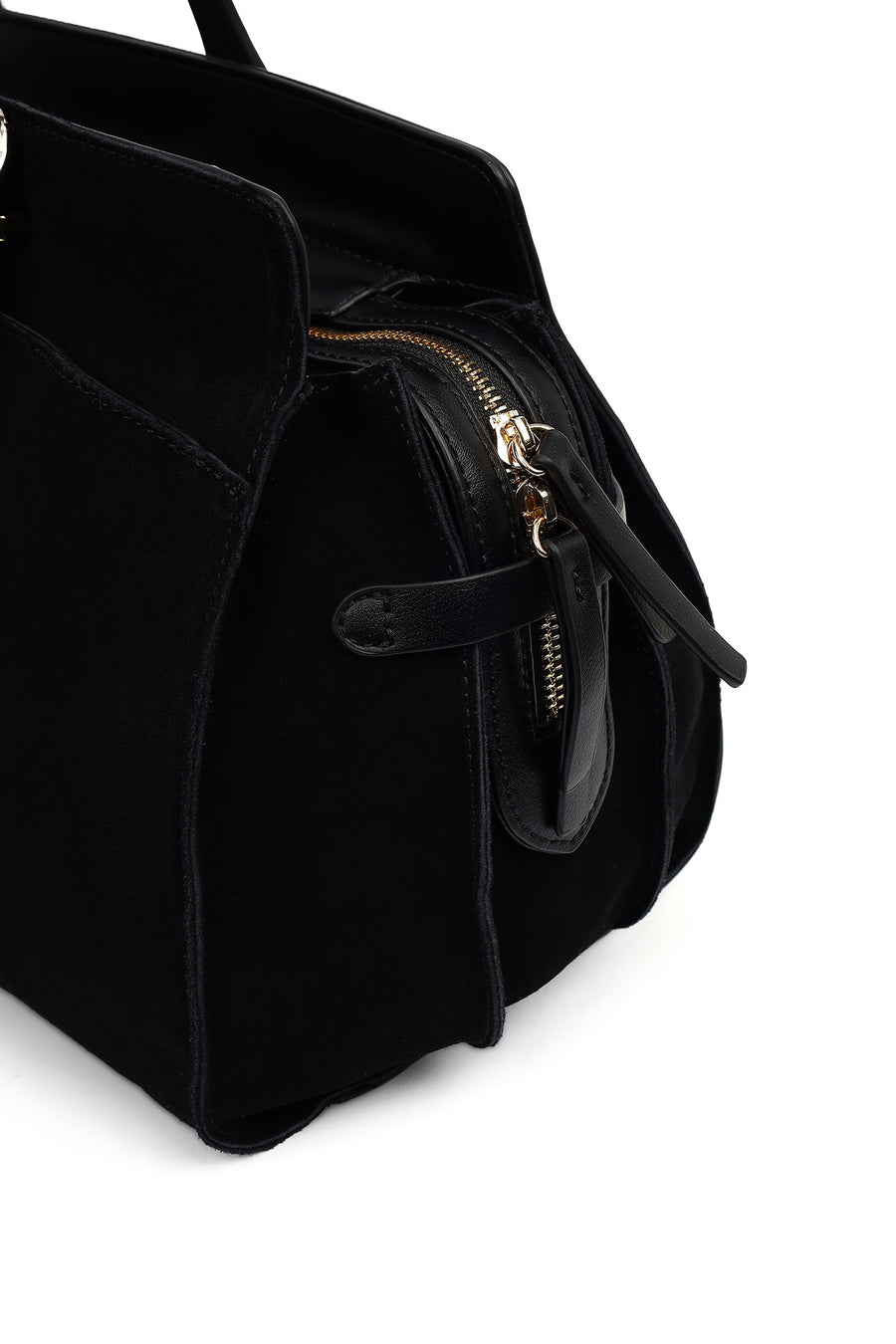 Women's Black Long Strap Suede Shoulder Bag with Accessories