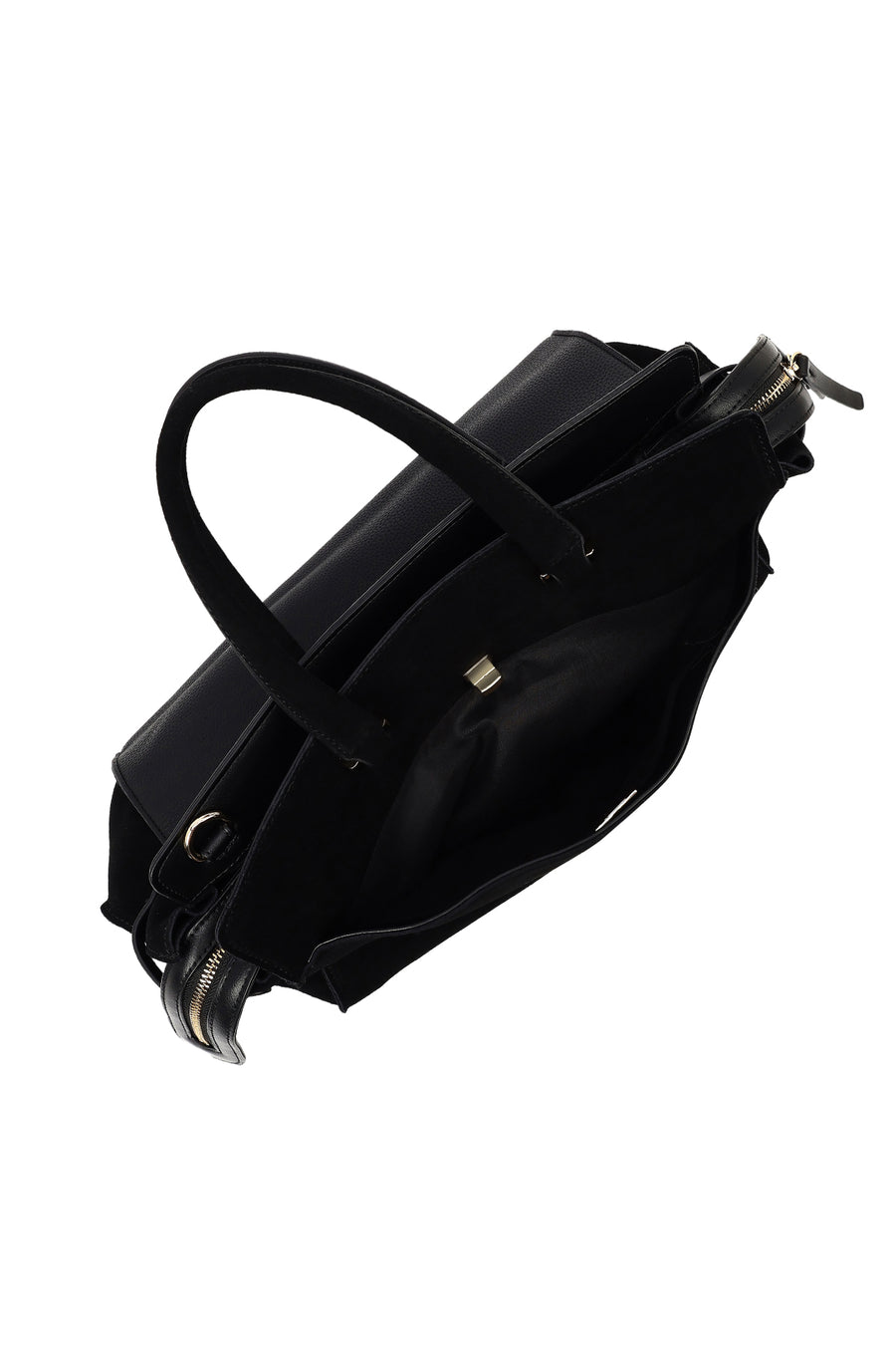 Women's Black Long Strap Suede Shoulder Bag with Accessories