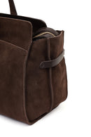 Kadın Kahverengi Uzun Askılı Aksesuarlı Süet Kol Çantası | Derimod