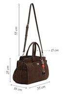 Kadın Kahverengi Uzun Askılı Aksesuarlı Süet Kol Çantası | Derimod