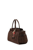 Kadın Kahverengi Uzun Askılı Aksesuarlı Süet Kol Çantası | Derimod