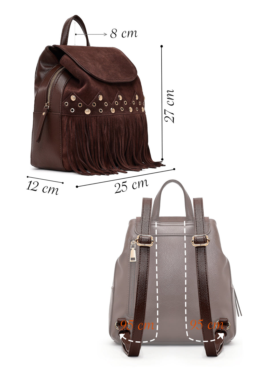 Women's Brown Tassel Suede Leather Backpack