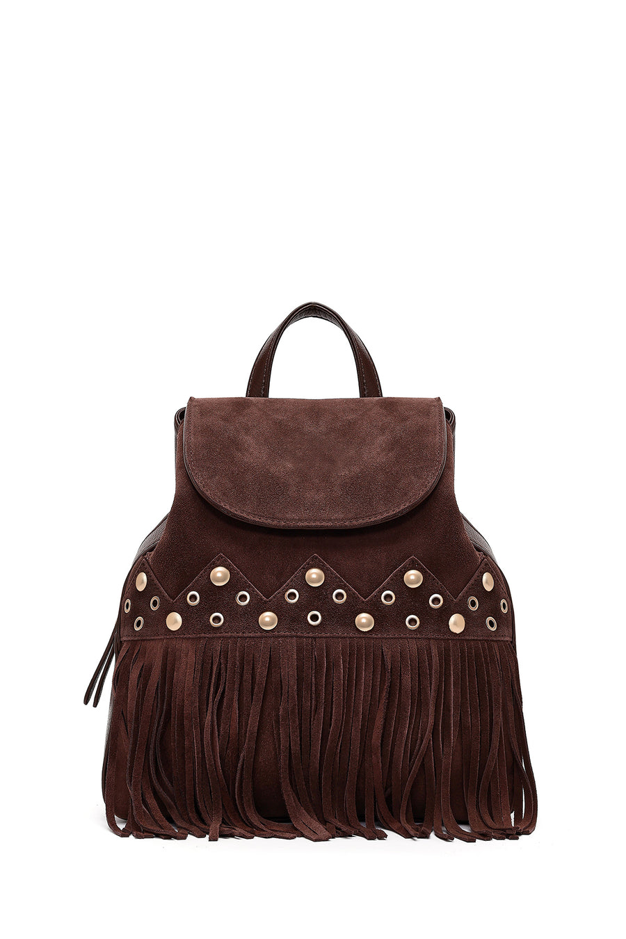 Women's Brown Tassel Suede Leather Backpack