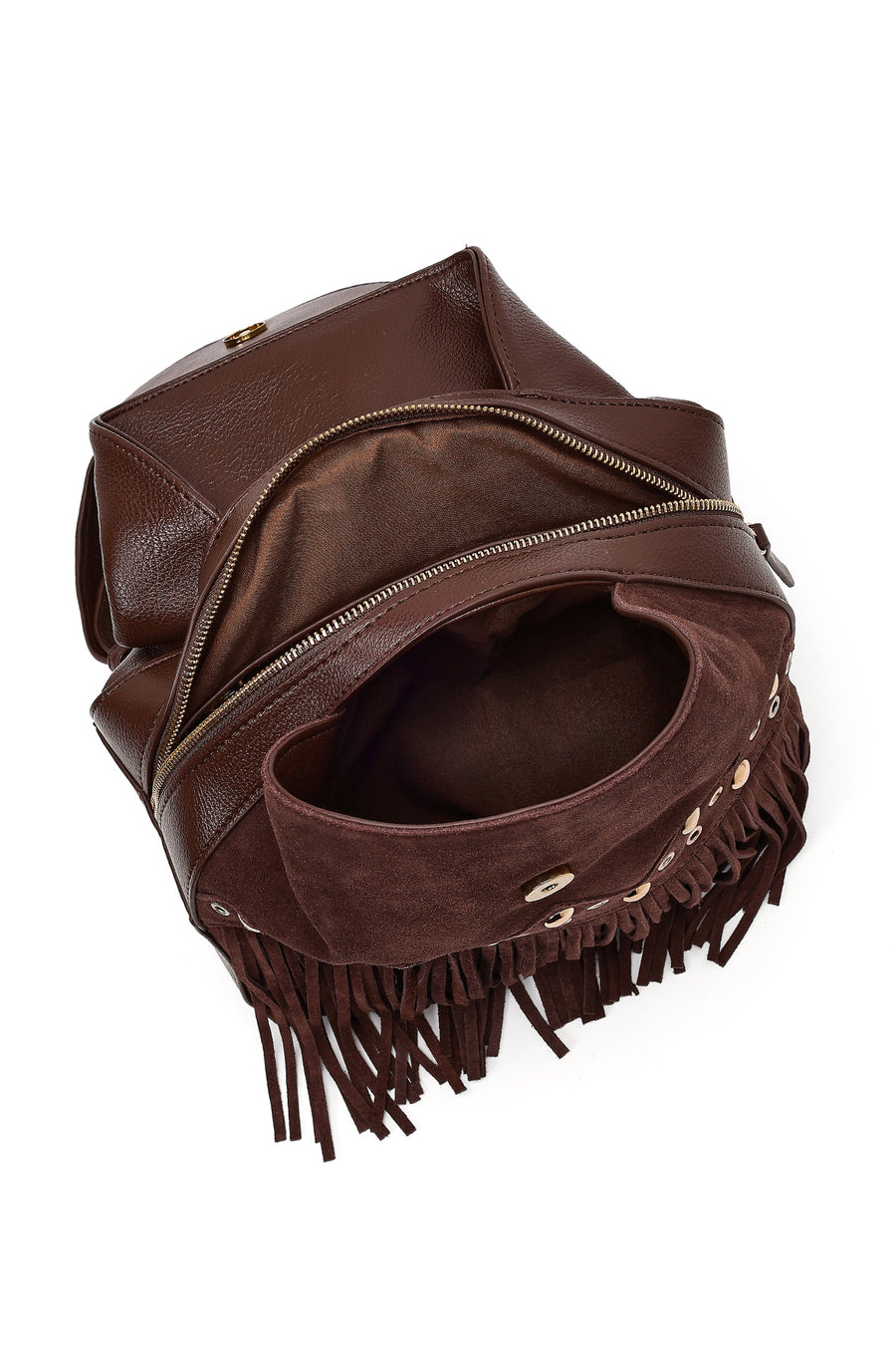 Women's Brown Tassel Suede Leather Backpack