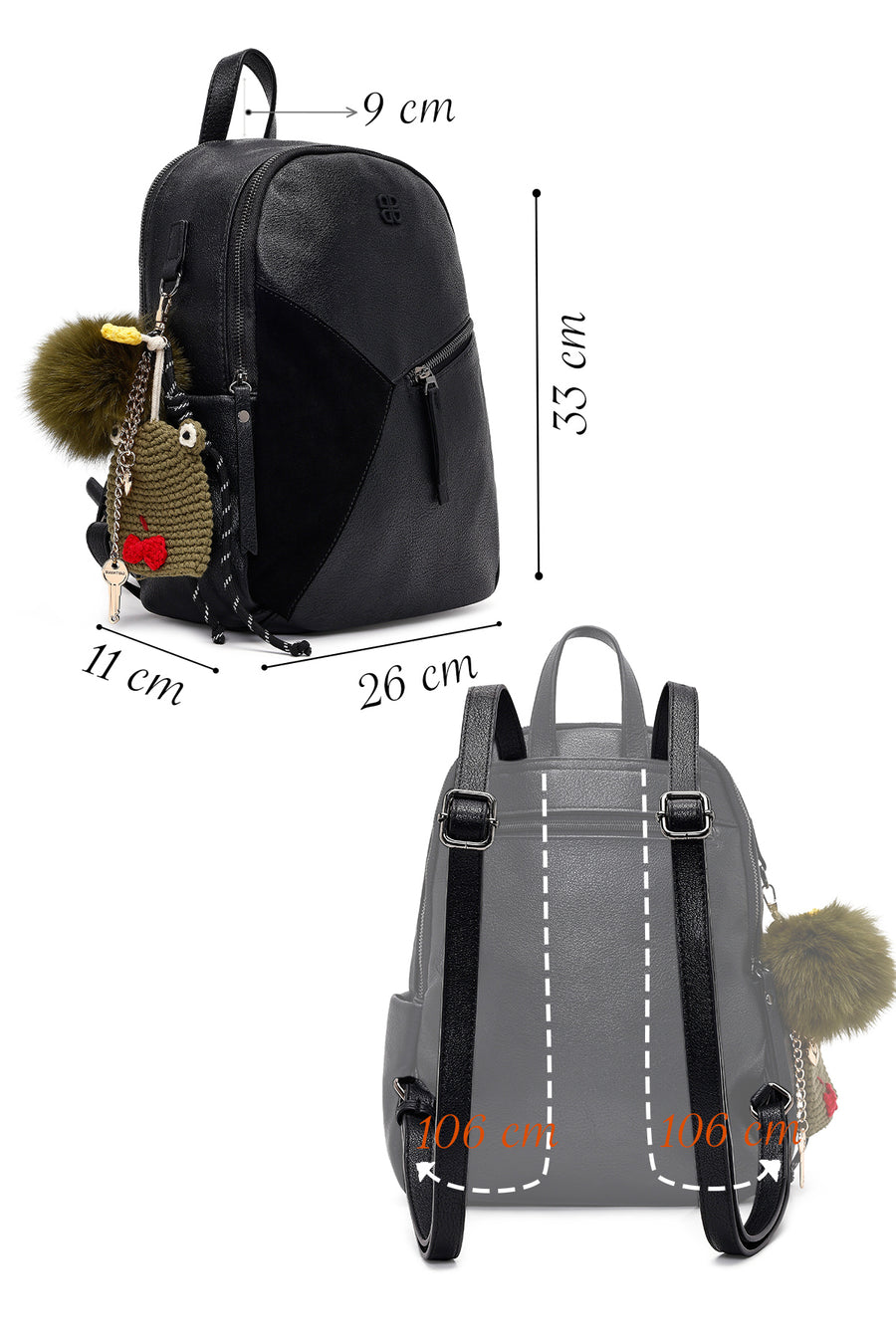 Women's Black Backpack with Accessories