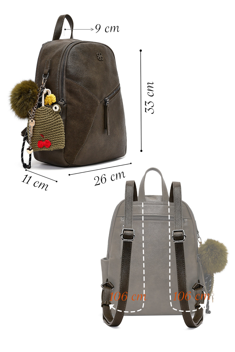 Women's Khaki Backpack with Accessories
