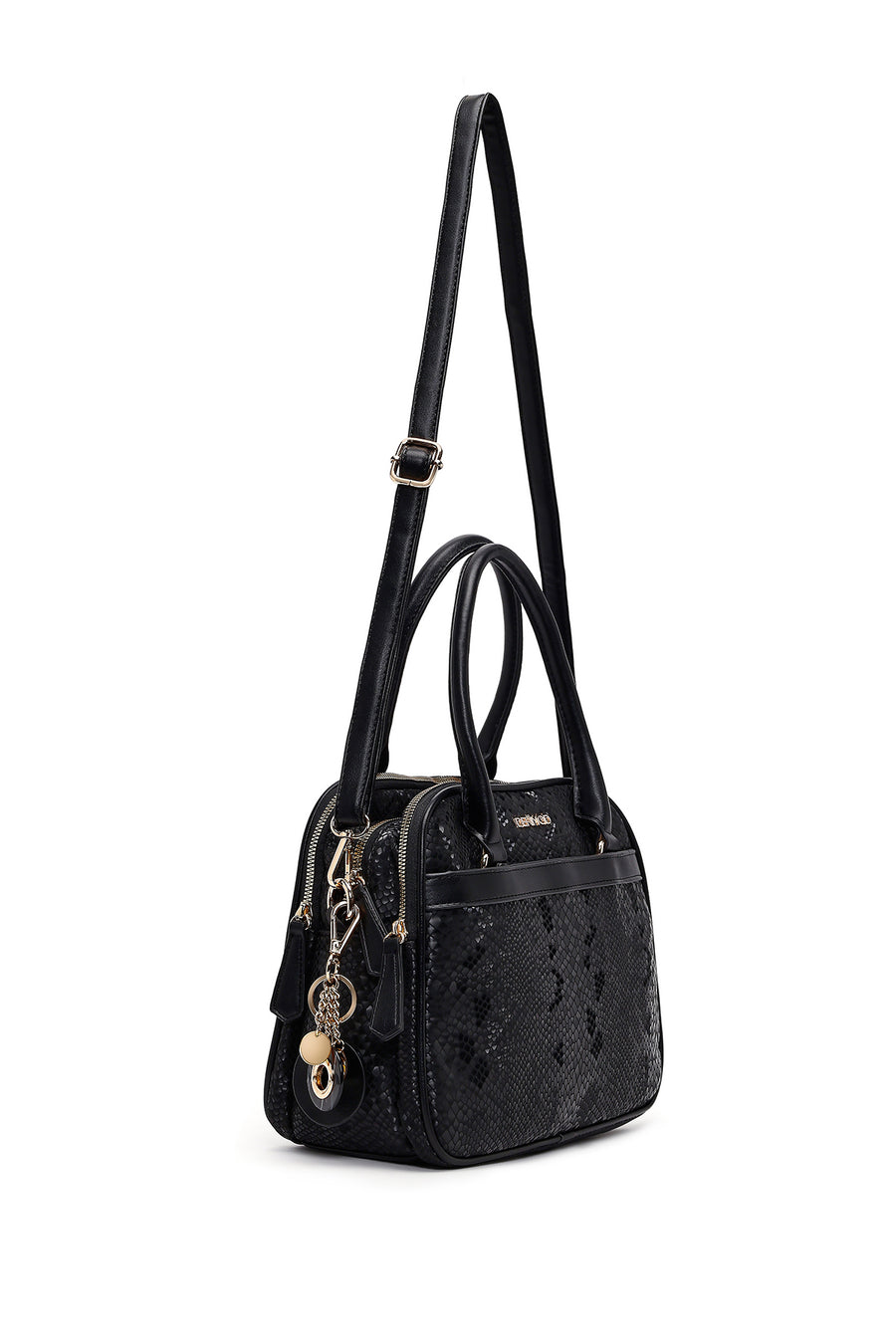 Women's Black Long Strap Printed Shoulder Bag