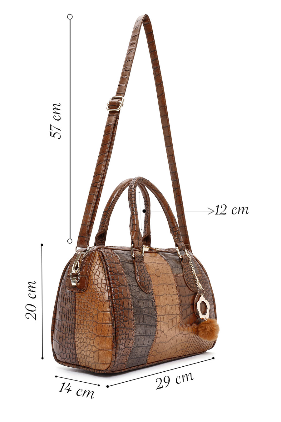 Women's Tan Long Strap Patterned Shoulder Bag