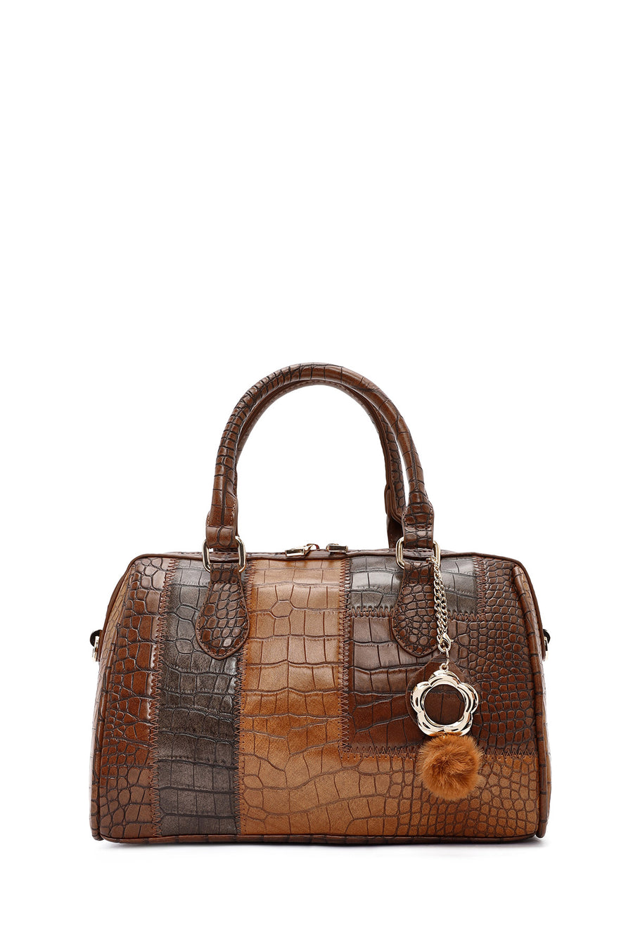 Women's Tan Long Strap Patterned Shoulder Bag