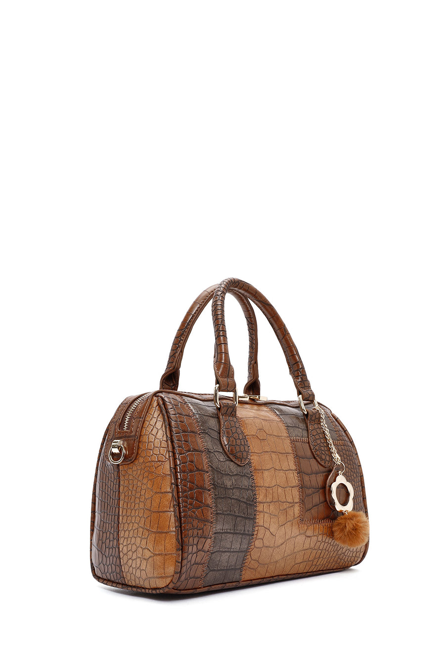 Women's Tan Long Strap Patterned Shoulder Bag