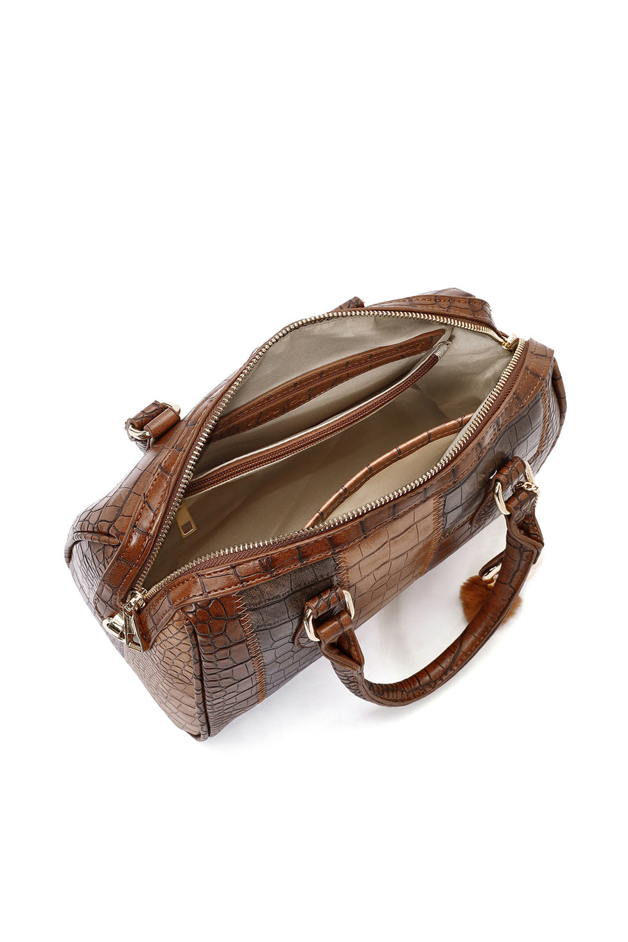 Women's Tan Long Strap Patterned Shoulder Bag