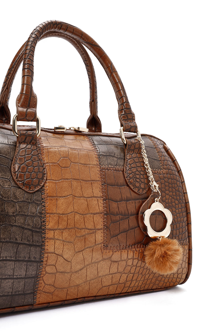 Women's Tan Long Strap Patterned Shoulder Bag