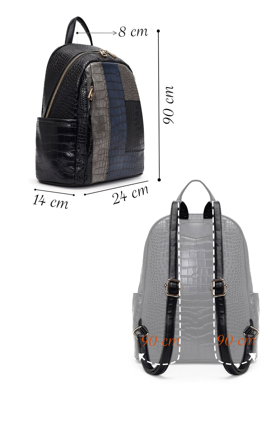 Women's Black Patterned Backpack