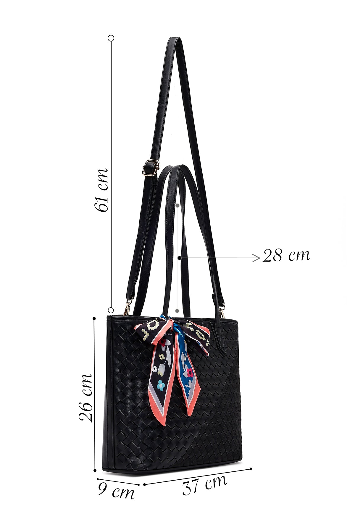 Kadın Siyah Uzun Askılı Aksesuarlı Örgü Omuz Çantası