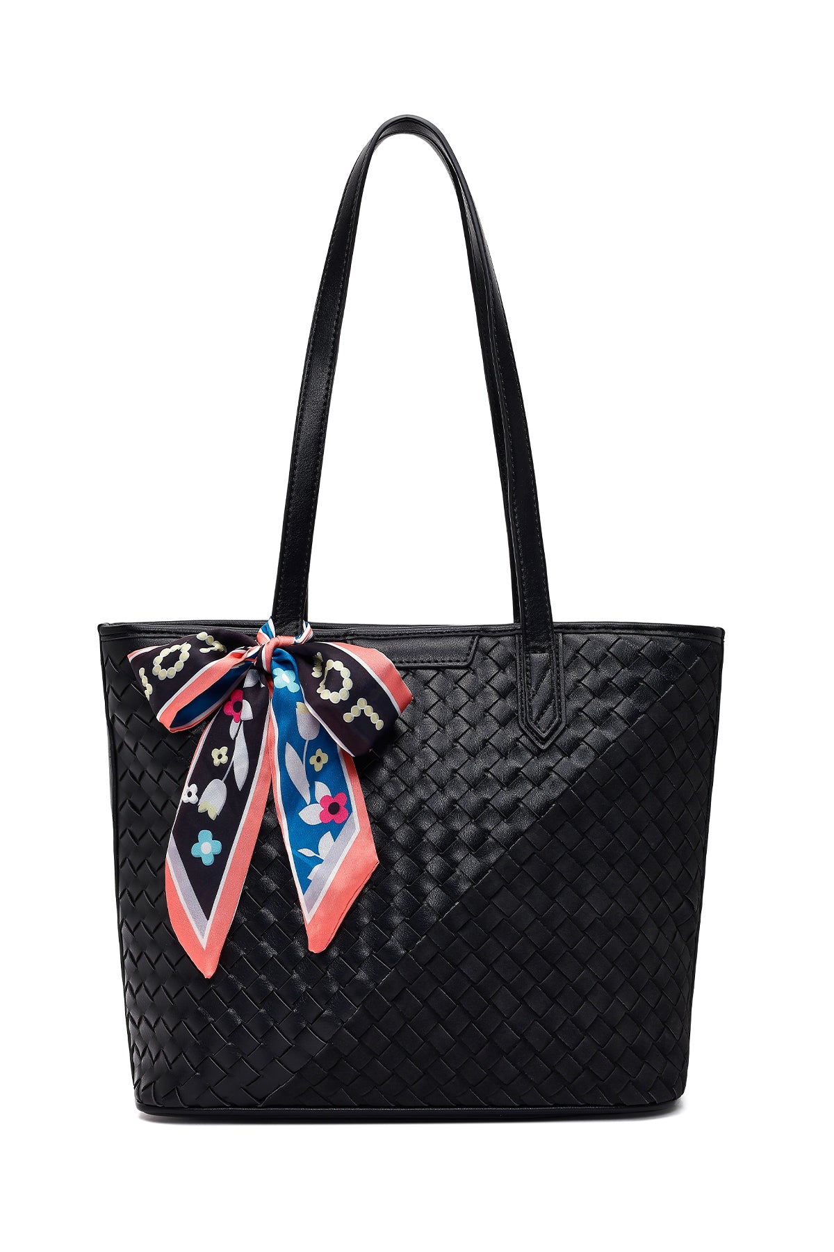 Kadın Siyah Uzun Askılı Aksesuarlı Örgü Omuz Çantası