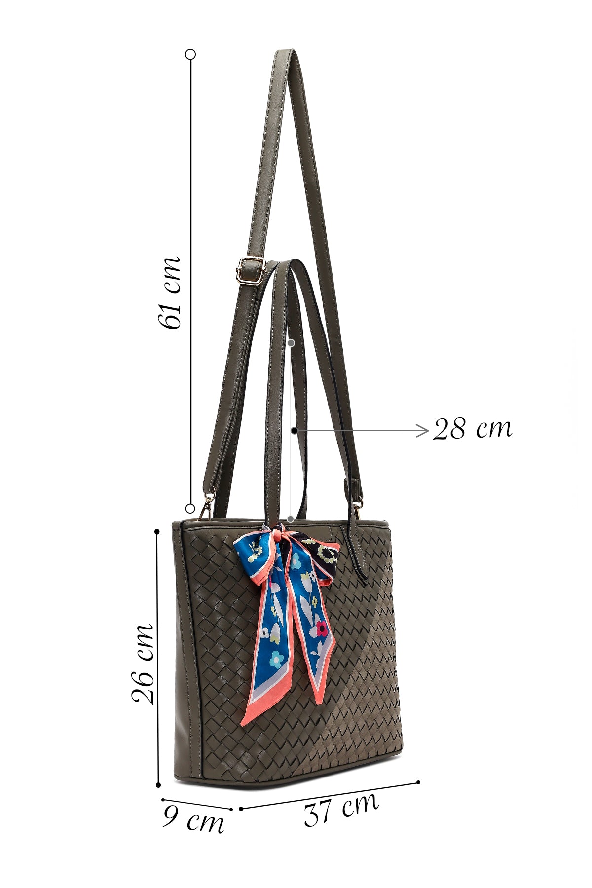 Kadın Gri Uzun Askılı Aksesuarlı Örgü Omuz Çantası