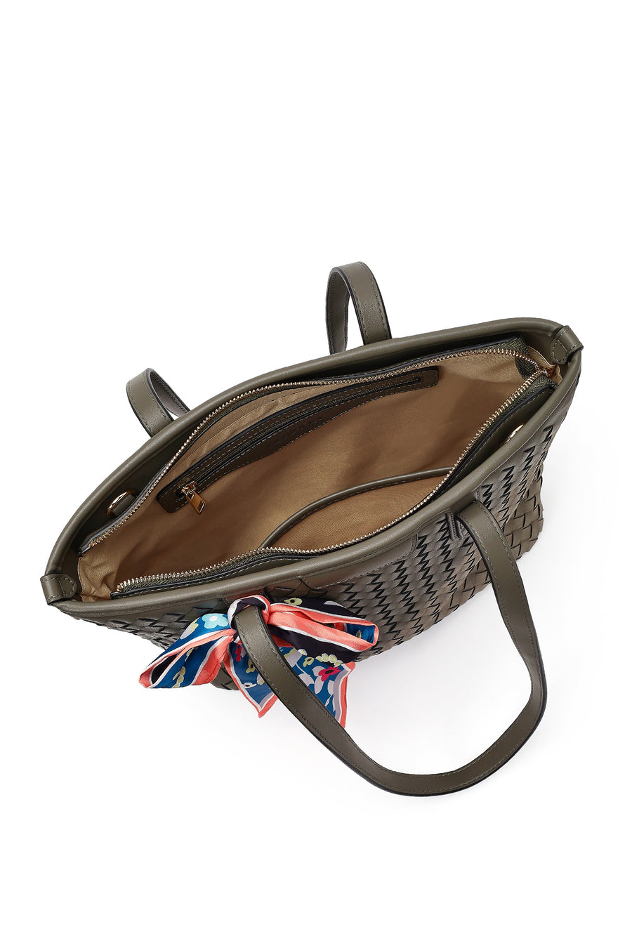 Women's Gray Long Strap Accessorized Woven Shoulder Bag