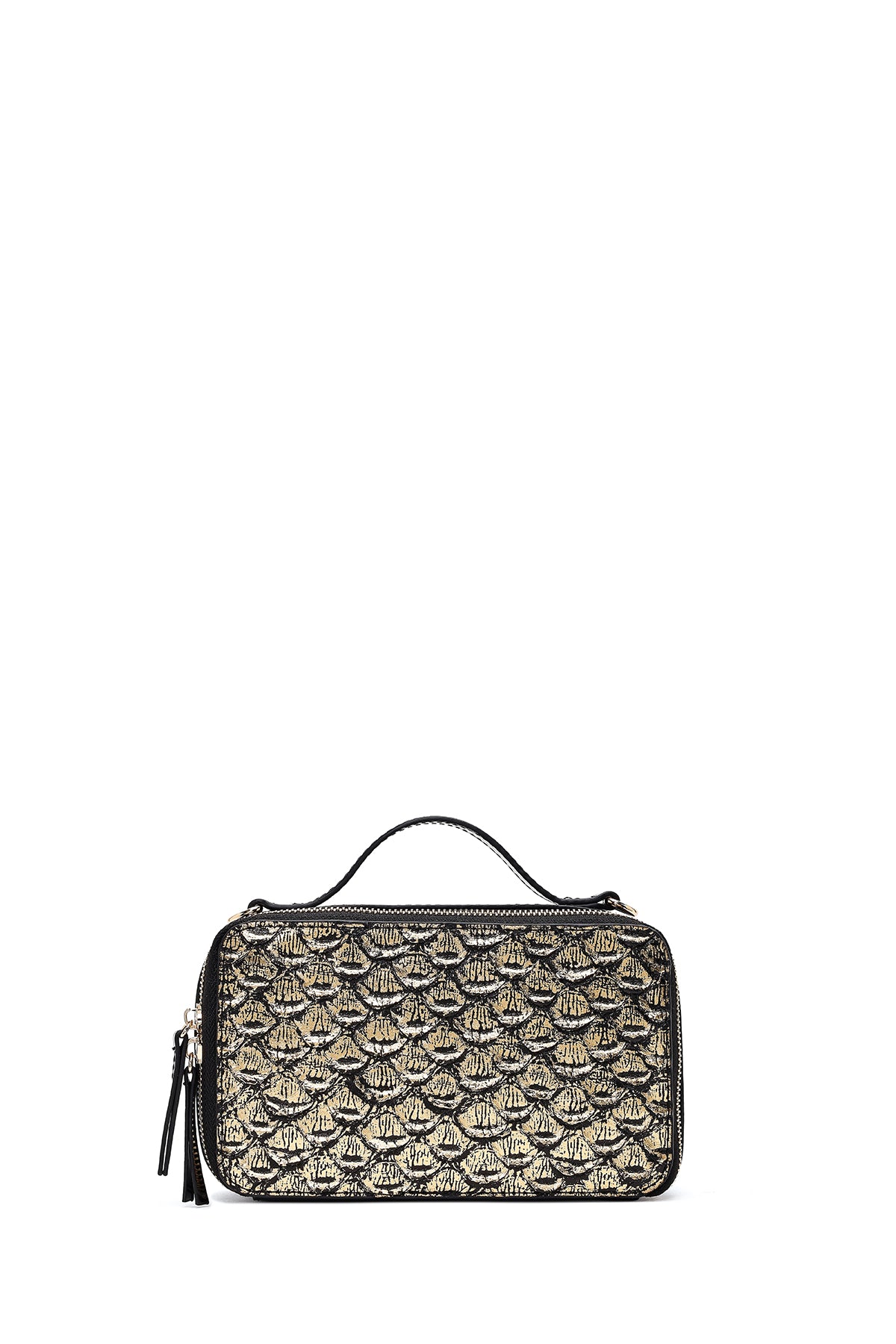 Kadın Siyah Uzun Askılı Rugan Mini Kol Çantası