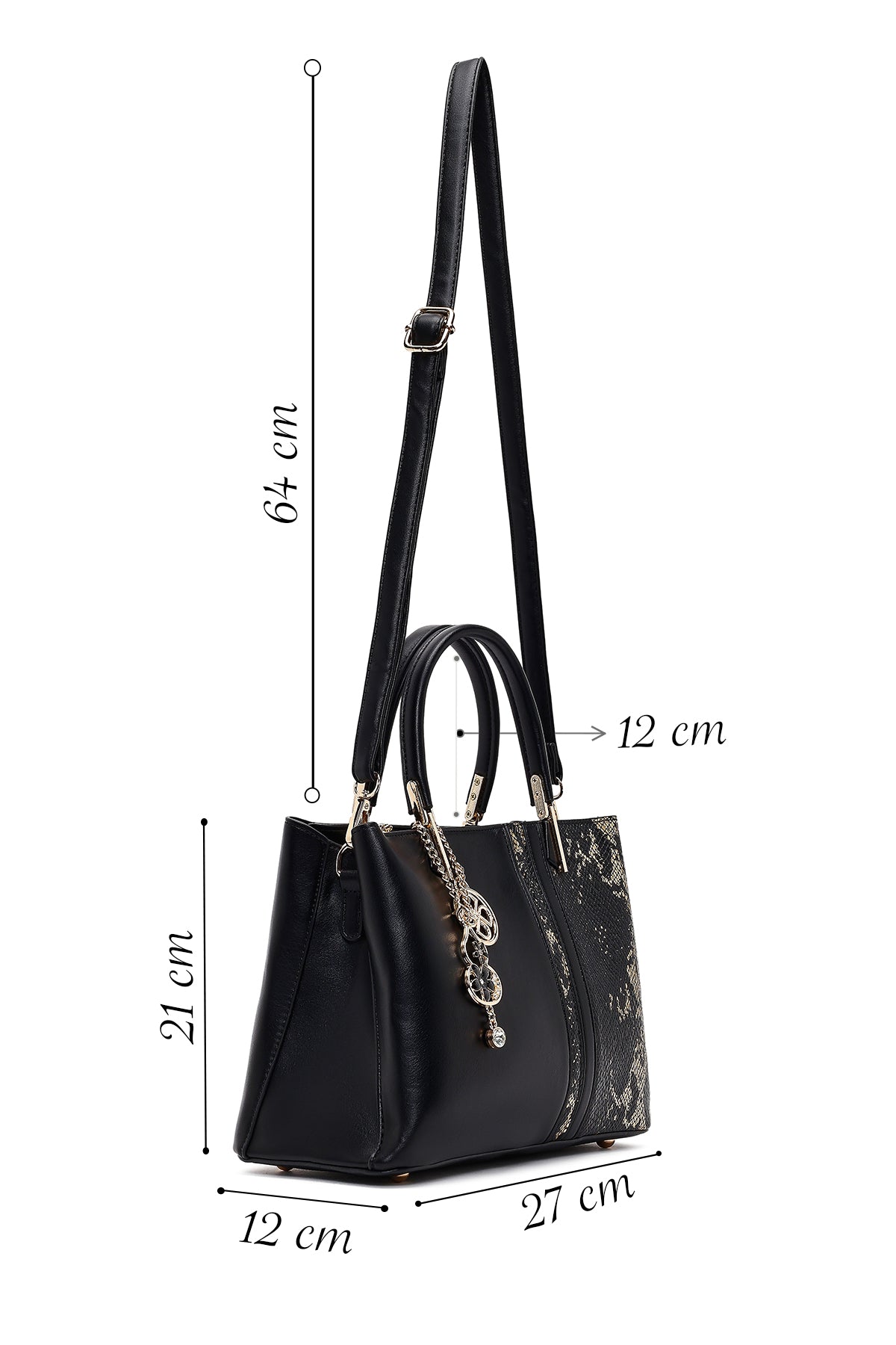 Kadın Siyah Baskılı Uzun Askılı Kol Çantası