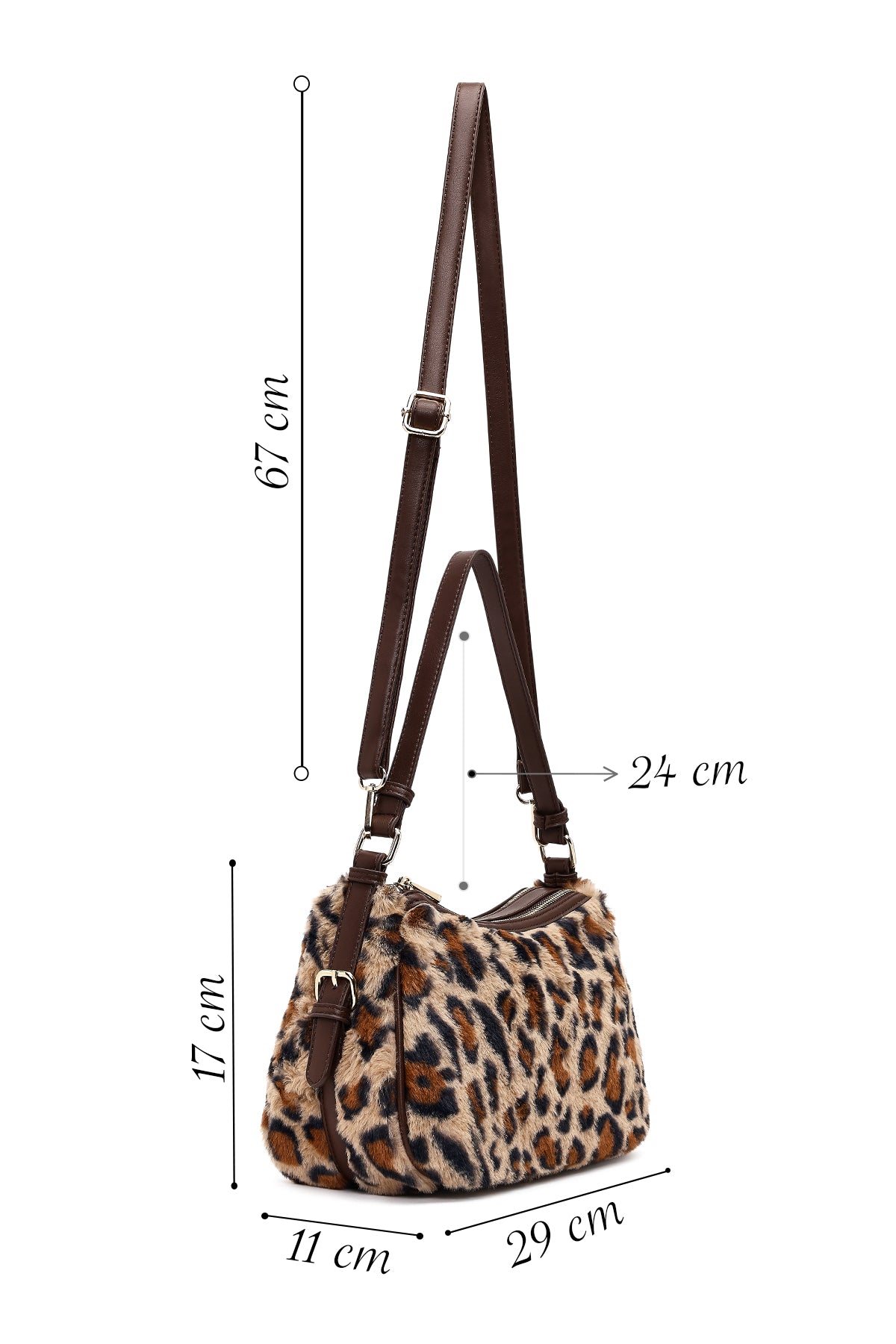 Kadın Leopar Uzun Askılı Peluş Omuz Çantası
