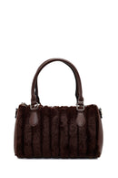 Women's Brown Long Strap Plush Shoulder Bag with Accessories | Derimod