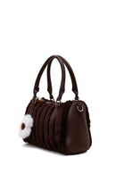 Women's Brown Long Strap Plush Shoulder Bag with Accessories | Derimod