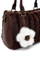 Women's Brown Long Strap Plush Shoulder Bag with Accessories | Derimod