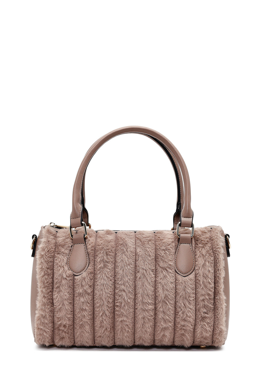Women's Mink Long Strapped Plush Shoulder Bag with Accessories