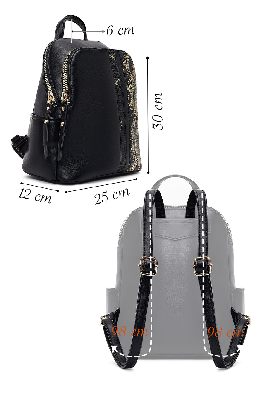 Women's Black Patterned Backpack