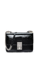 Women's Black Chain Strap Patent Leather Evening Crossbody Bag | Derimod