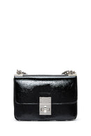 Women's Black Chain Strap Patent Leather Evening Crossbody Bag | Derimod