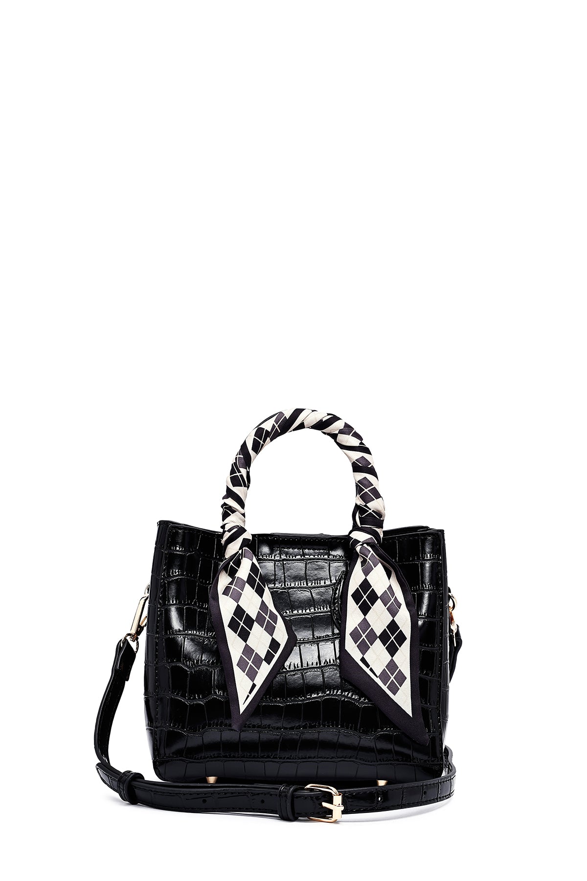 Kadın Siyah Uzun Askılı Kroko Desenli Mini Kol Çantası 25WBD2713E3 | Derimod