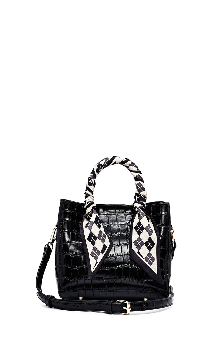 Woman Black Long Strap Crocodile Patterned Mini Handbag 25WBD2713E3 | Derimod
