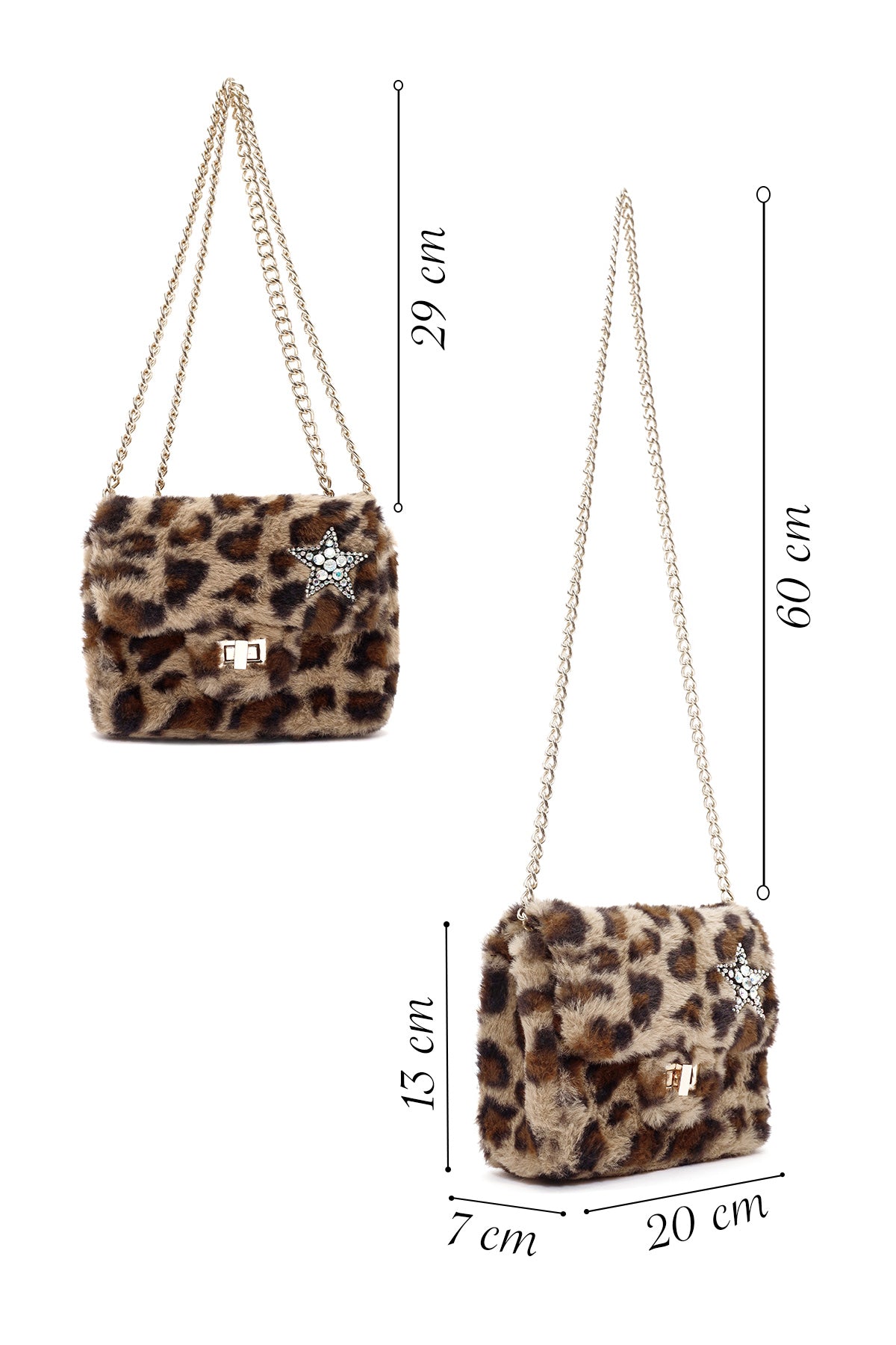 Kadın Leopar Uzun Zincir Askılı Peluş Omuz Çantası